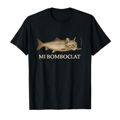 Bomboclat Рыба Кот Мем Mi Bomboclat Глупая Тупая Мозговая Гниль Футболка Для Мужчин Женщин 100% Хлопок Футболки С Коротким Рукавом 1106-1