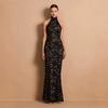 European and American advanced lace splicing sexy backless neck dress slim temperament hip wrap dress