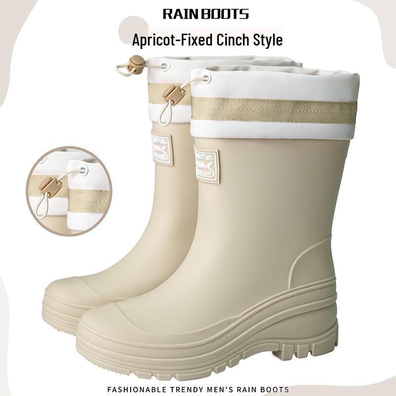 Женские водонепроницаемые резиновые сапоги до середины икры с бархатной подкладкой: Кулиска, Износостойкий, Нескользящая резина для трансграничной моды