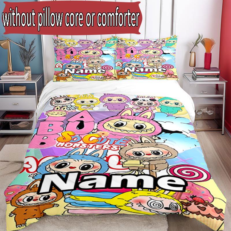 3pcs Duvet Cover Set (1*Duvet Cover + 2*Pillowcase, Without Core), Custom Name Labubu Pattern Bedding Set, Home Bedroom Decor Gift