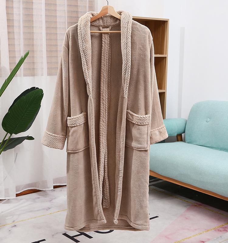 Women's Pineapple Plaid Coral Fleece Bathrobe - Absorbent, Long, Lapel Design, Perfect for Home, Hotel, or Morning Wear