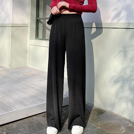 Женские повседневные брюки с эластичной кулиской и высокой талией, широкие длинные брюки, однотонные тонкие брюки для отдыха