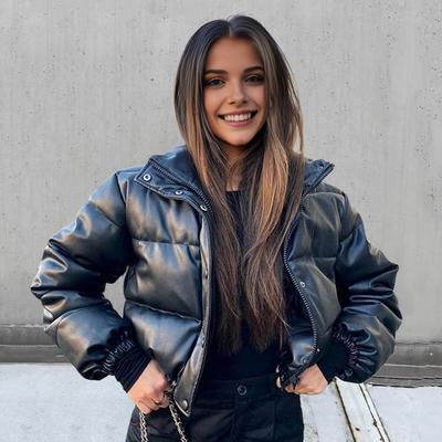 Зимняя женская куртка с утолщенным подкладом, воротник-стойка, ветрозащитный, сохраняющий тепло, однотонный, на молнии, длинные рукава, пух