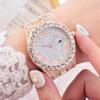 Women Watch Shiny Rhinestone Inlaid Stainless Round Dial Quartz Movement Color Matching Decorative Lady Wristwatch Jewelry