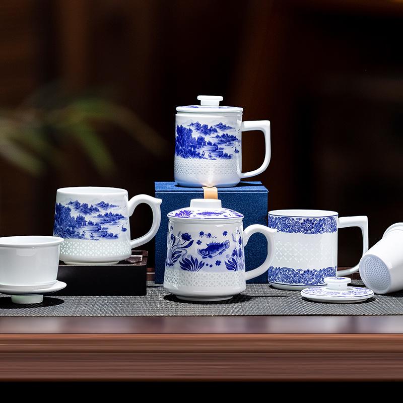 Jingdezhen ceramic filter cup large capacity with lid office cup tea separation tea mug business gift