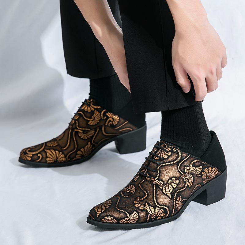 Men's shoes large size new casual leather shoes fashion high heels leather shoes men's outer height increase business dress shoes wedding shoes