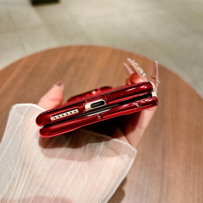Red Glitter Flip Phone Case Mate X7 X6 With Rotating Ring Stand Shockproof PC Leather Cover