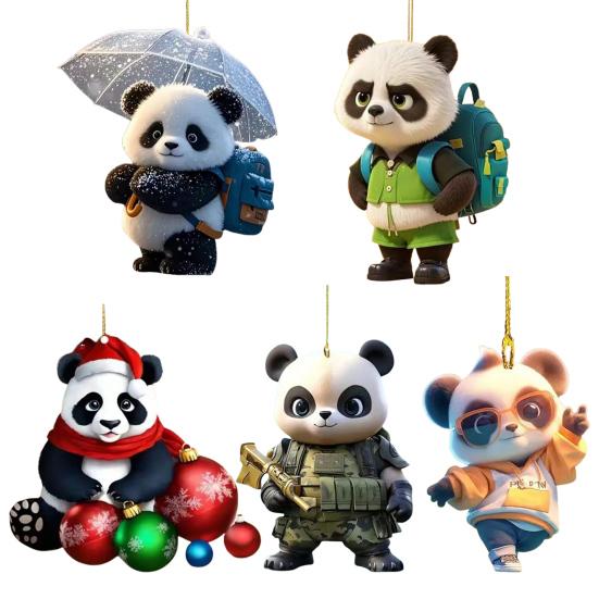 Панда Рождественское украшение 2D Акриловая Мультяшная Панда Рождественская Елка Подвесное Украшение Милые Аксессуары для Интерьера Автомобиля для Зеркала Заднего Вида Автомобиля Украшение для Елки