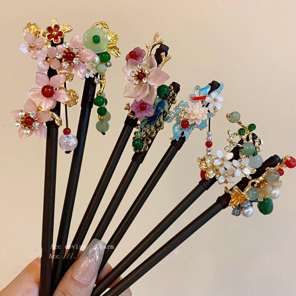 Деревянные палочки для волос Ханфу Цветок Вилка для волос Элегантная китайская шпилька для волос Девочки