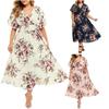 Plus Size Fashion Women Casual Floral Print V Neck Short Dress
