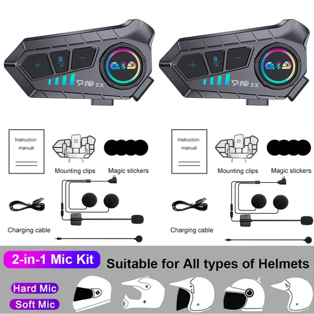 Motorcycle Intercom Bluetooth Headset Helmet For 2 Riders Intercommunicator Waterproof Waterproof Earphone Interphone BT 5.3