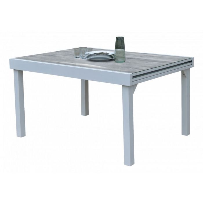 Table de jardin ModuloWood T 6/10 Verre Déco Bois Blanc Wilsa Garden