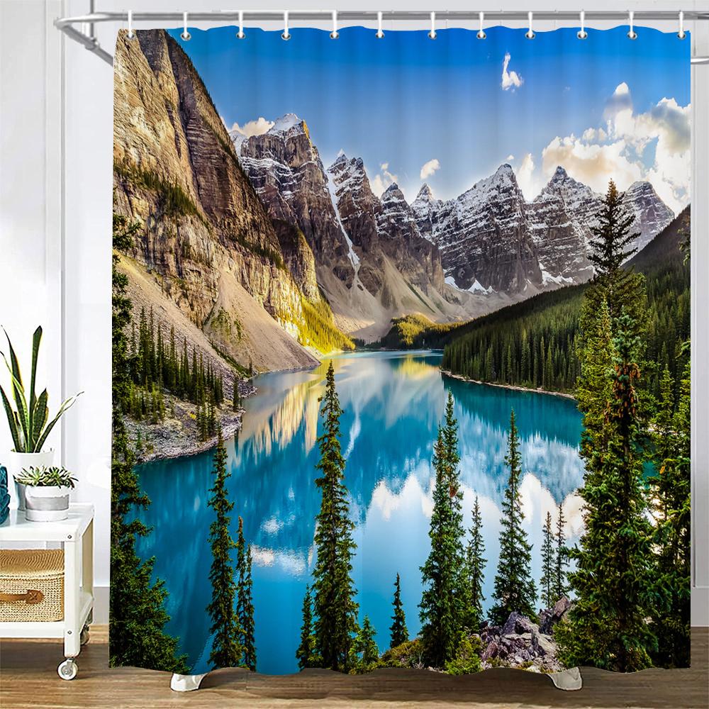 Modern 3D Printing Forest Shower Curtain Green Plant Tree Landscape Bath Curtain With Hooks For Bathroom Waterproof Scenery