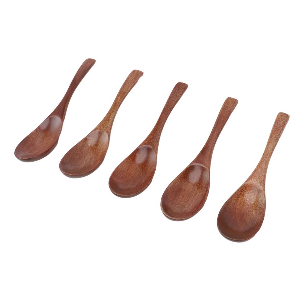 5Pcs Handmade Japanese Wooden Soup Spoons 6 Inch Long Wooden Spoons for Coffee Tea Drinks