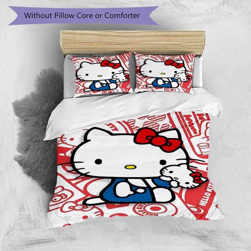 3pcs Sanrio HelloKitty12 Design Cover Set - HD Printed Bedding with 1 Cover and 2 Pillowcases - Perfect for Home and Dorm Decor