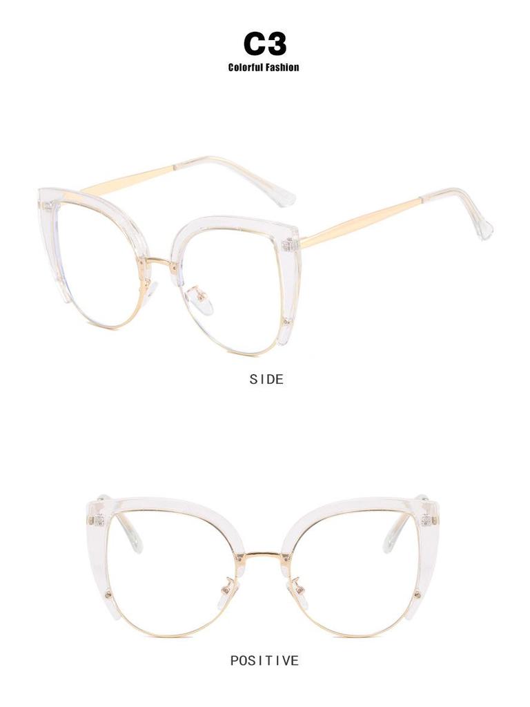 Cat-Eye Semi-Rimless Large Anti-Blue Light Eyeglass Frames, 2023 Retro Trend, European & American Style.