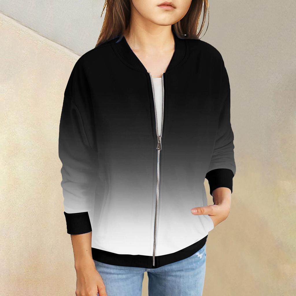 Куртки на молнии для девочек, детские осенние толстовки с длинными рукавами, верхняя одежда с карманами 5-15 лет