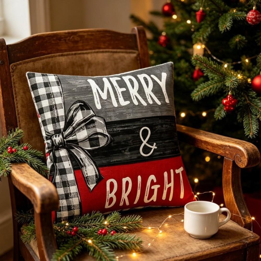 Skin-friendly Xmas Pillowcase 45cm 17in Cushion Cover Bow Christmas Pillow Covers Sofa