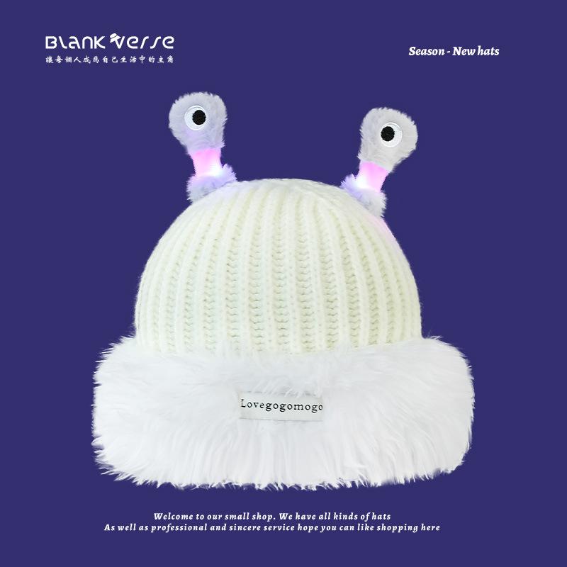 Шапка, женская модная осенне-зимняя забавная светящаяся шапка из шерсти с изображением маленького монстра, теплая вязаная шапка с большим репейником