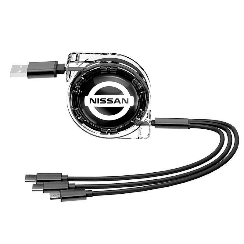 AQS3 Car Accessories 3-in-1 Fast Charger USB Type C Data Wire For Nissan Sylphy N7 Qashqai J11 Teana Note Navara Juke Patrol X-trail
