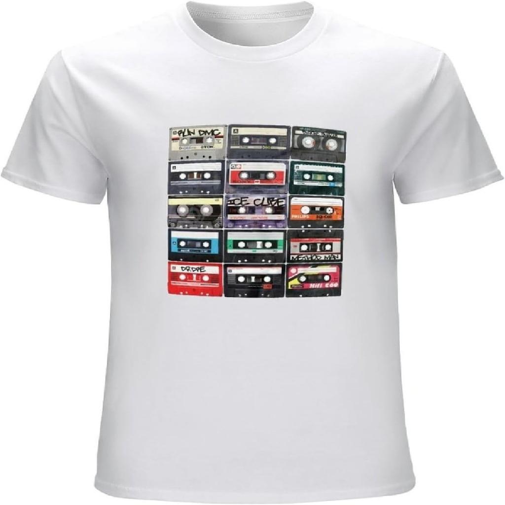 Футболка Hip Hop Mix Tapes Унисекс и Старая Школа Мужская Проигрыватель Музыка Хлопок Короткий Рукав Белый
