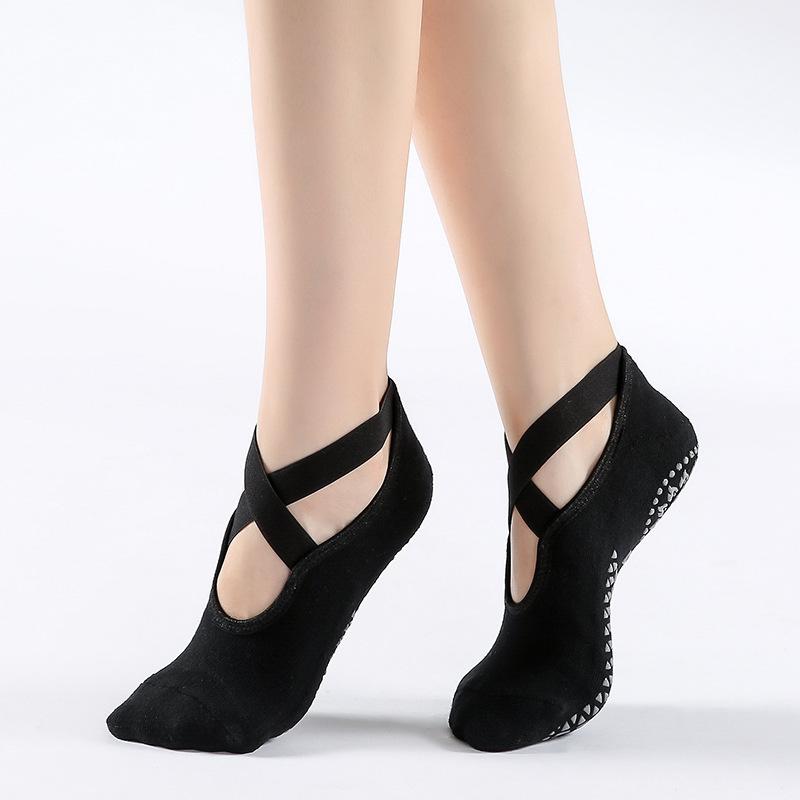 1 пара женских носков для йоги с нескользящими ручками и ремешками, бандажные хлопковые носки, идеально подходящие для пилатеса, балета, танцев, тренировок босиком