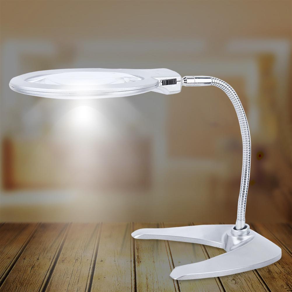 2.5X 5X 130mm Desk Magnifying Glass Magnifier with 2 LED Light