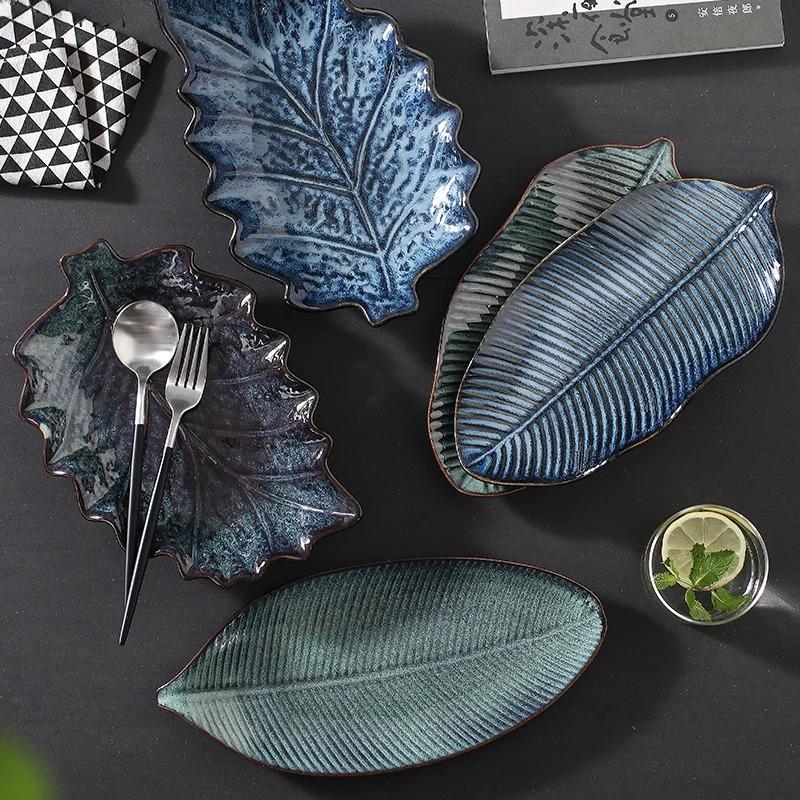 Керамическая посуда Неправильные листья Украшения для обеденных тарелок Суши Блюдо Домашний ресторан Большая рыбная тарелка Наборы тарелок и тарелок