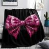 1Pc Pink Bow Print Flannel Blanket, High quality Comfortable for All Seasons, Home Decor, Warmth and Comfort, Perfect for Christmas Gifts W29