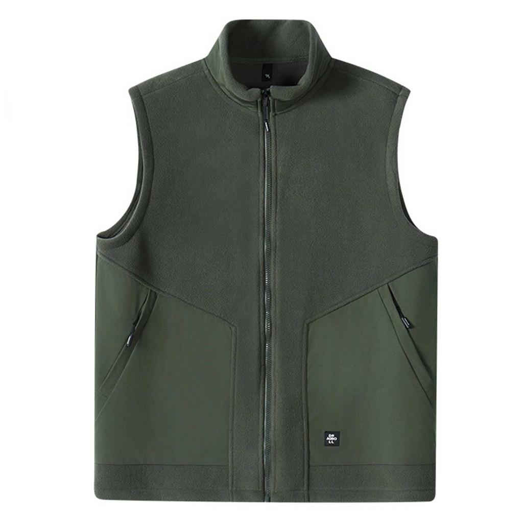 Men's Casual Fleece Solid Color Zipper Vest, Men's Stand-up Collar Zipper Pocket Fleece Vest Jacket