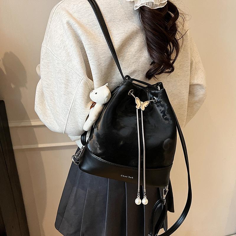 Премиальная текстура студенческого стиля сумка-ведро через плечо женская большая вместимость насосный пояс повседневный простой рюкзак