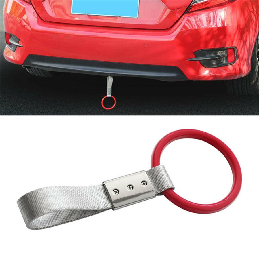 2x Universal Red Car Tow Rope Belt Ring Inner Grip Hand Grip Decoration
