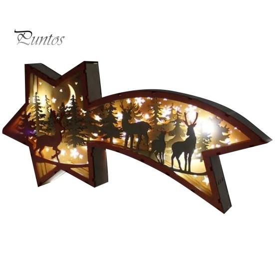 3D деревянная резьба светодиодный ночник резной олень рождественская елка снежинка лампа рождественская настольная статуэтка для домашнего офиса полка декор