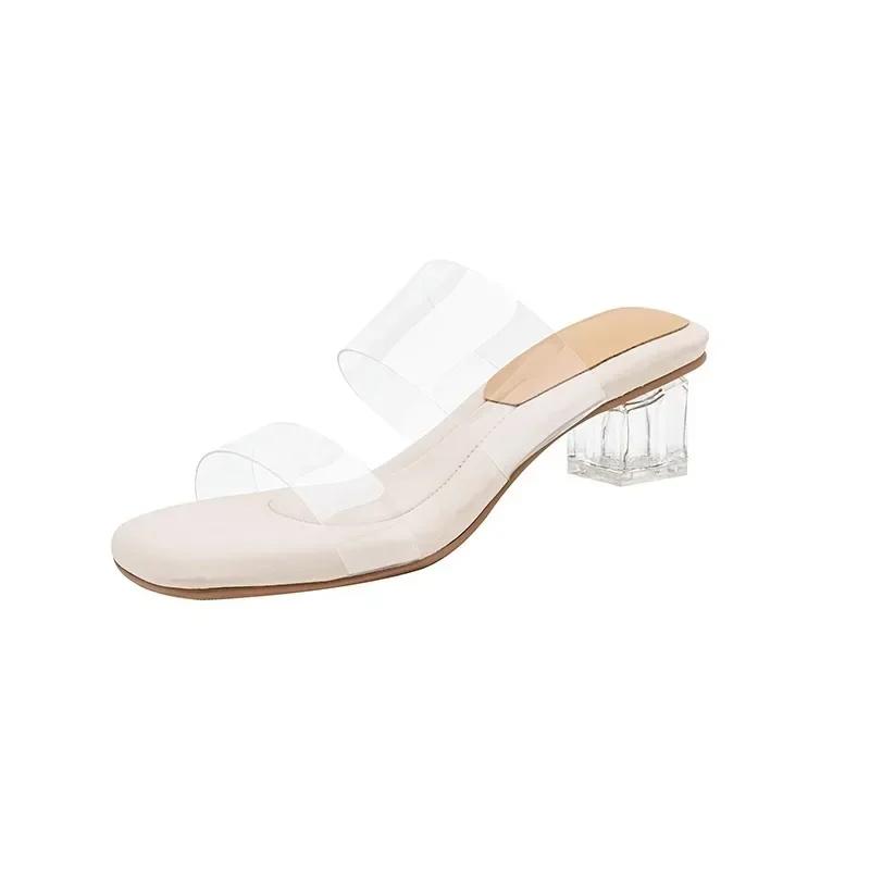 New Clear Square Heels Slippers Women 2024 Summer Soft Platform Sandal for Fashion Transparent PVC High Heel Sandalias