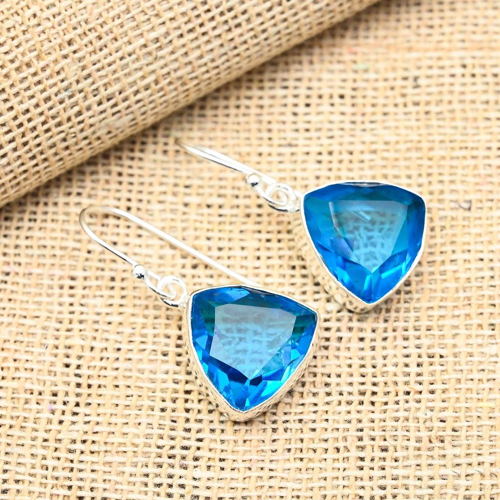 Восхитительные серьги из стерлингового серебра 925 пробы с голубым топазом ручной работы для свадебного подарка