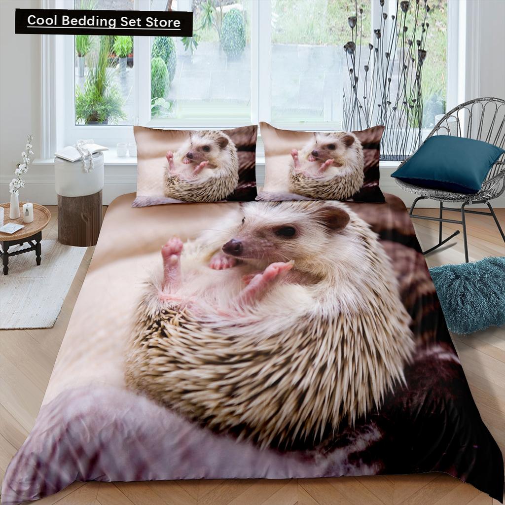 Пододеяльник с изображением ежа King Queen 3D Lovely Animal Комплект постельного белья для детей, подростков, взрослых, дикая природа, пододеяльник, наволочка, детские подарки