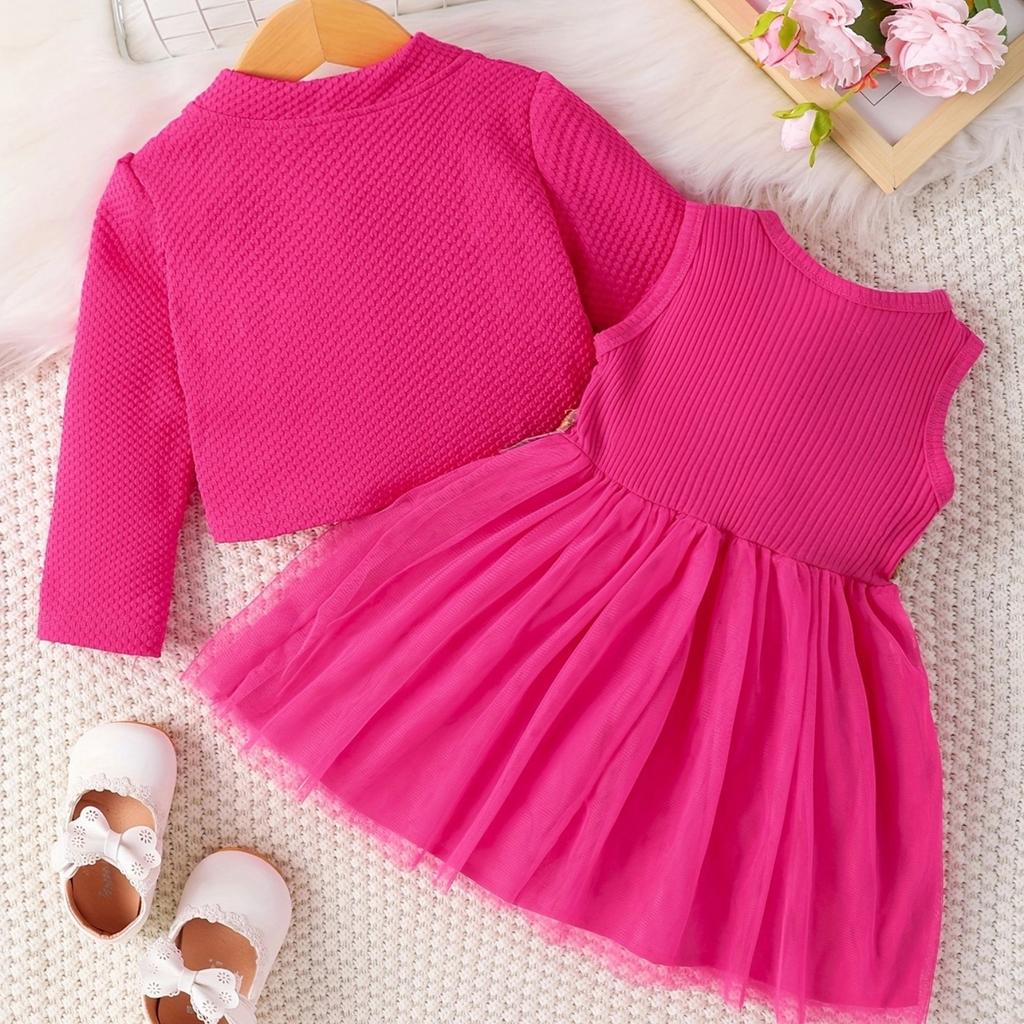 Детская одежда осенне-зимний стиль детское милое сетчатое платье с аппликацией однотонное клетчатое пальто комплект из двух предметов