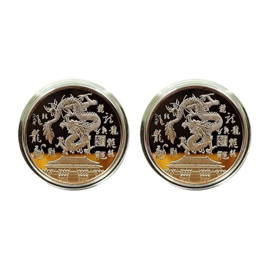 2 шт. 2024 год Дракона, сувенирная медаль золотого, серебряного цвета, металлическая круглая круглая монета в китайском стиле по зодиаку года Дракона, коллекция монет, подарок на память