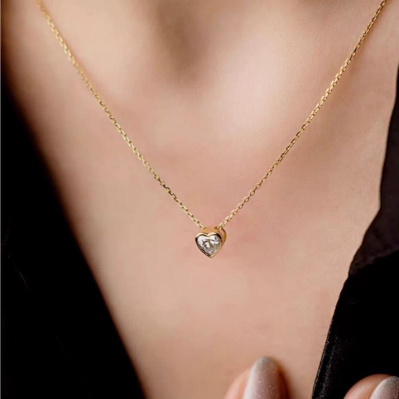 Japanese S925 Loving Heart In Sterling Silver Pendant Classic Necklace Women's Bag Inlaid Zircon High-Grade Clavicle Chain