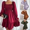 Одежда Vestidos Square Collar Mini Sexy Dresses Ruffled Hem Dress Simple Skirt Dresses Women's Fashion
