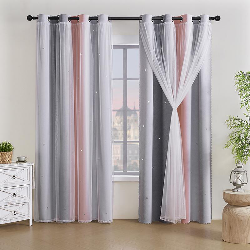 Двухслойные градиентные радужные шторы блэкаут с вырезами в виде звезд для детской комнаты, спальни, гостиной