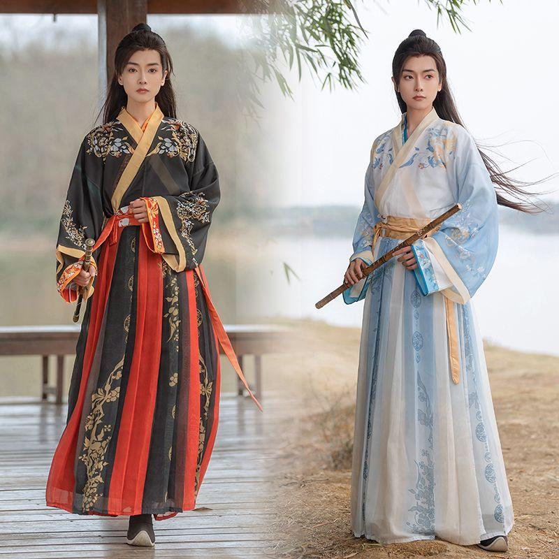 Китайский комплект в стиле династий Вэй и Цзинь, костюмы для пар Ханфу с принтом