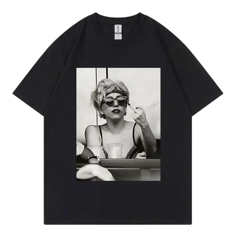 Singer Lady Gaga Merch T Shirt Unisex Wounisex Clothing Harajuku Pop Music Short Sleeve Tshirt High Quality Oversized Tshirts Black