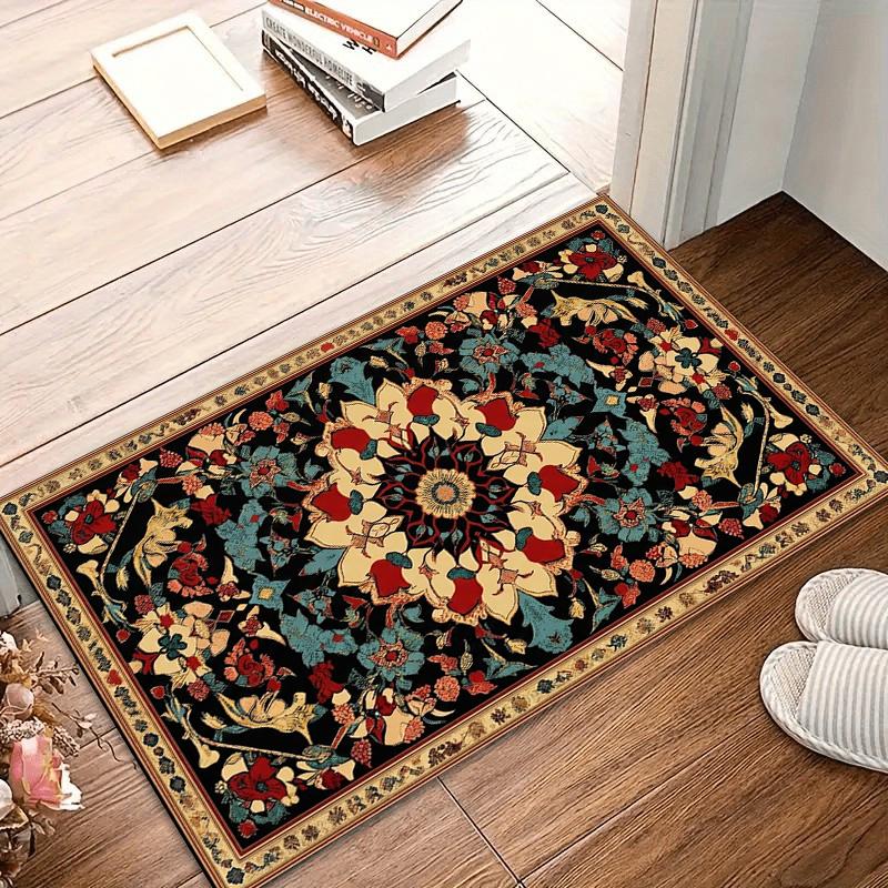 Home Decor Carpets for Living Room Vibrant Persian Floral Area Rug Non-Slip Entry Door Mat Washable Alfombra Durable Floor Mat
