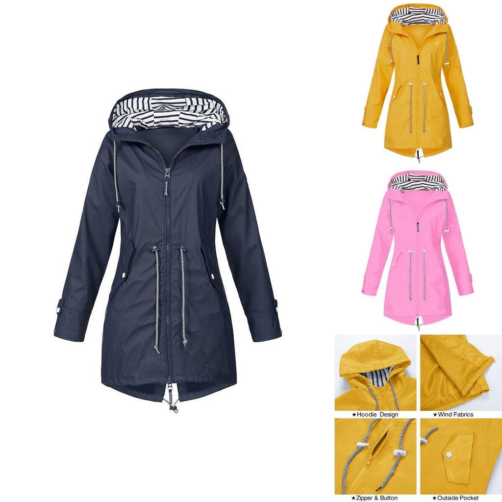 Женская водонепроницаемая ветровка-куртка дождевик со стильной молнией худи для использования на открытом воздухе