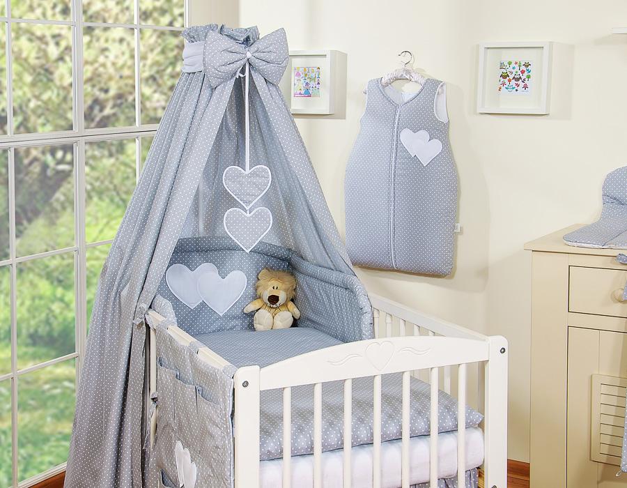 5-Piece Bedding Set 120X90 With Canopy - Hanging Hearts Dots On Gray
