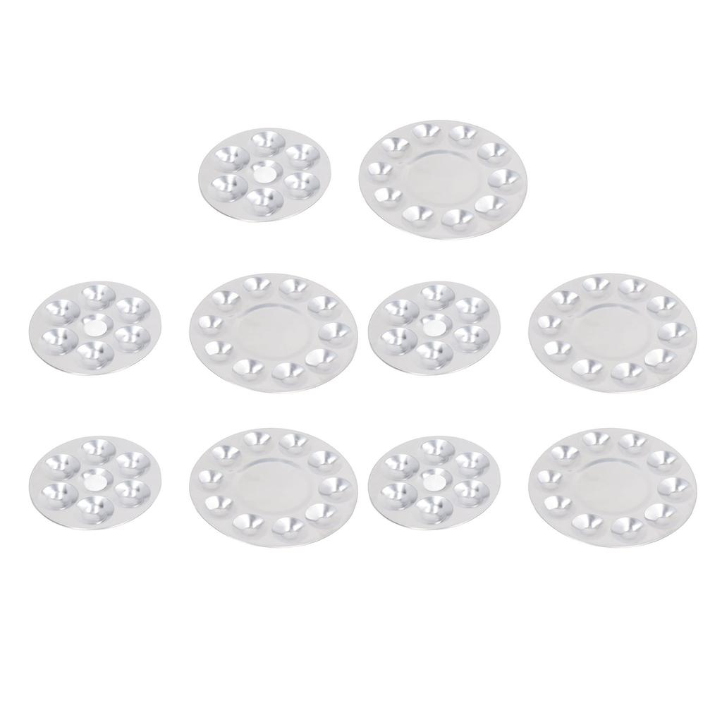 10Pcs Metal Round Paint Tray 10 Wells 6 Wells Aluminium Alloy Round Metal Palettes
