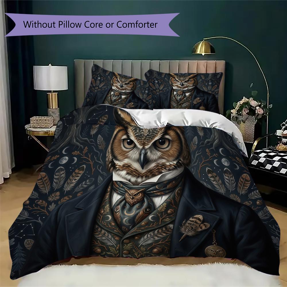 Fantasy Owls Art Pattern Bedding uilt Set uilt Cover Pillowcase Home Decoration Birthday Gift (1 * duvet cover + 2 * pillowcase without core)