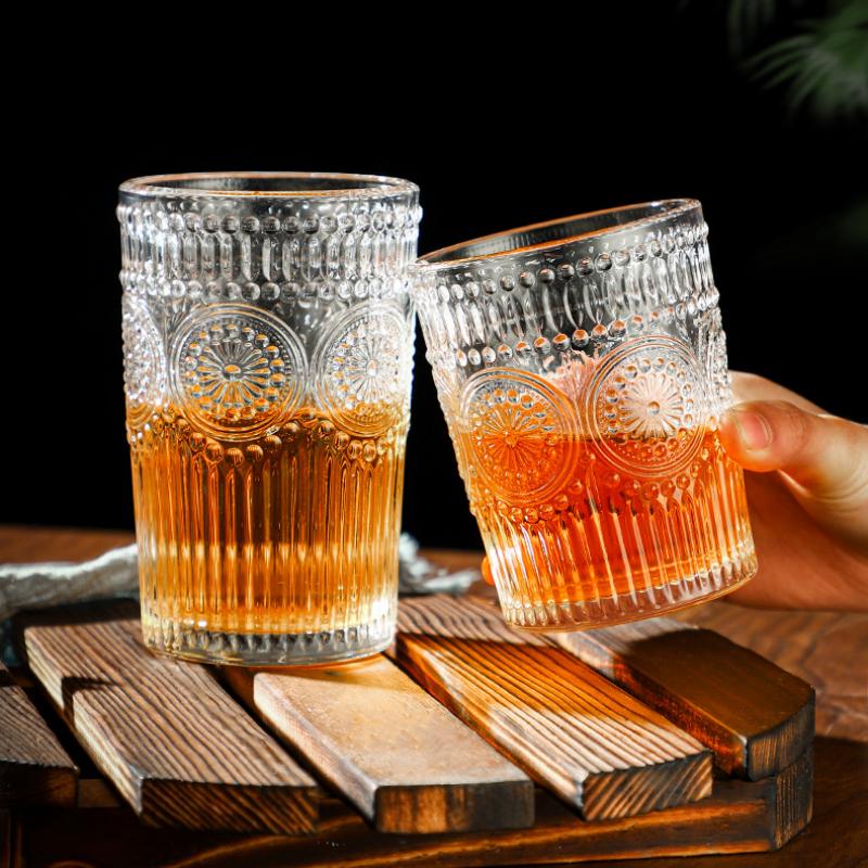 Винтажная рельефная стеклянная чашка для вина, кофе, коктейля, молока, сока, для питья, прозрачная чайная чашка, для дома, для кухни, стакан для воды, 2025 новинка