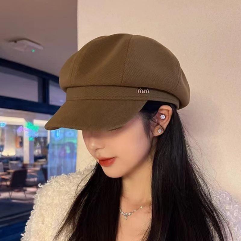 Casual Solid Color Octagonal Hat Big Head Circumference Windproof Bowler Hat Gold Label Painter Cap Women